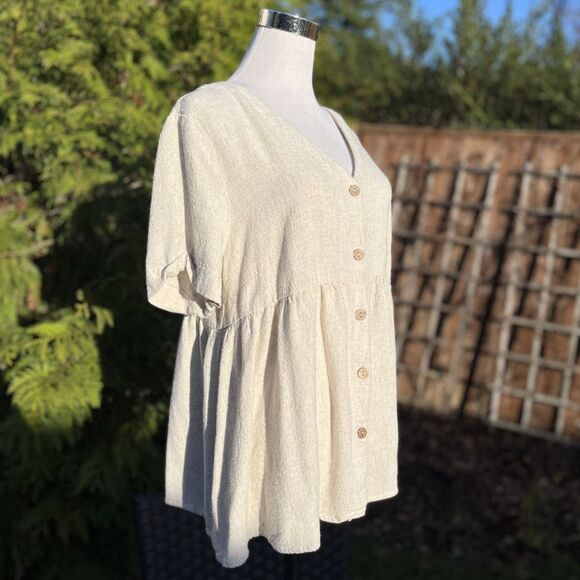 Shein Maternity Button Front Peplum Blouse Size XL Linen Blend - Picture 2 of 12